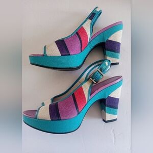 VTG Y2K Hogan Women's Leather Fabric Colorful Slingback Heels Size 9 Rare